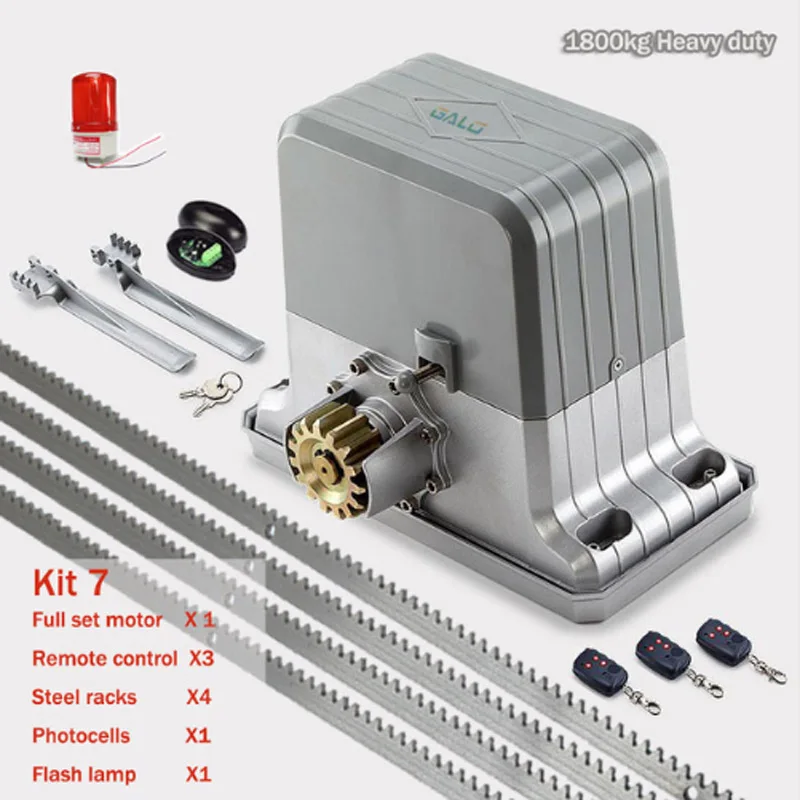 kit 7 1800 кг электродвигатель раздвижных ворот/автоматический двигатель открывания ворот с 4 м стальными стойками Фотоэлементы лампа пульт дистанционного управления Комплект опционально - Цвет: kit 7
