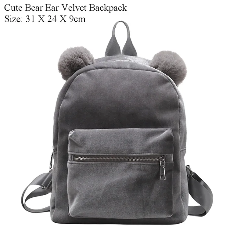 Model 1 Grey Милые бархатные рюкзаки с медвежьими ушками для девушек и женщин, школьные сумки на плечо для путешествий, зимний модный рюкзак Mochilas Mujer, рюкзак - Цвет: Model 1 Grey