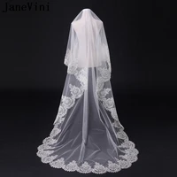 janevini 2019 elegant ivory cathedral bridal veil one layer lace appliques edge beaded tulle 3m long wedding veils sluier ivoor