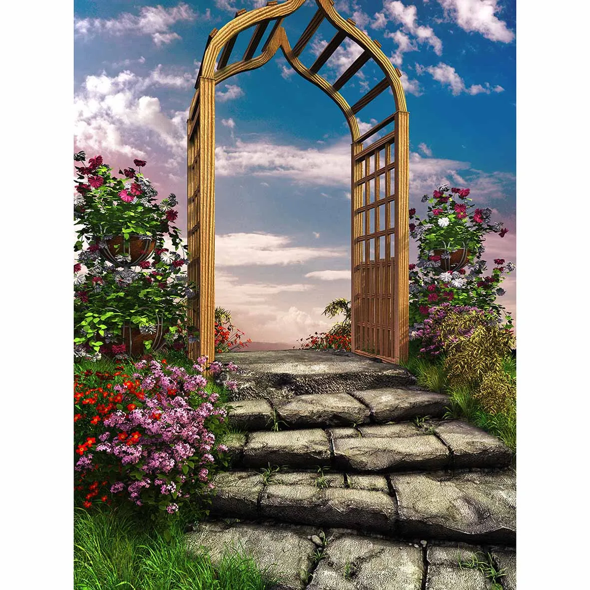 Allenjoy фоны для фотосъемки сказочная лестница цветок Арка пастбище небо