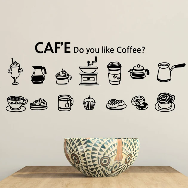 

Cafe Vinyl Wall Decal Coffee Cake Cup Coffee Sign Mural Art Wall Sticker Coffee Shop Bar Wall Decoration Glass Decor