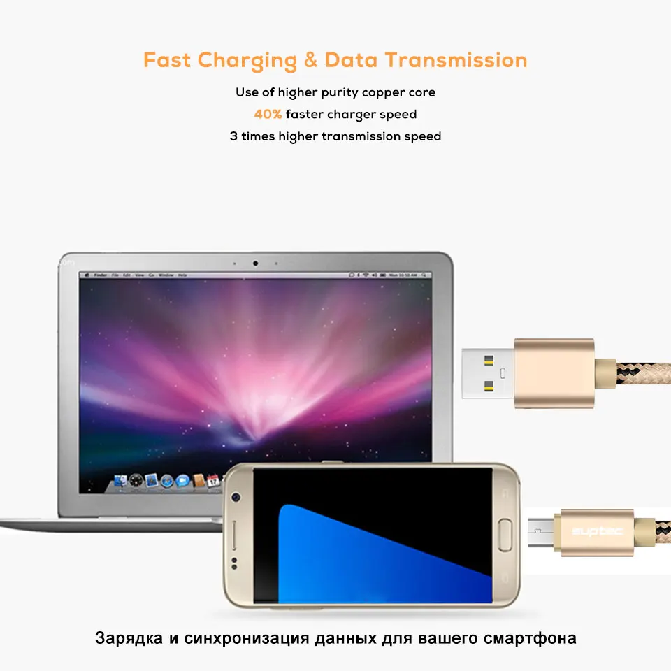 Кабель Micro USB SUPTEC 2.4A 1 м 2 м 3 м кабель для быстрой зарядки и передачи данных для Android samsung S6 S7 Edge Xiaomi huawei Microusb шнур