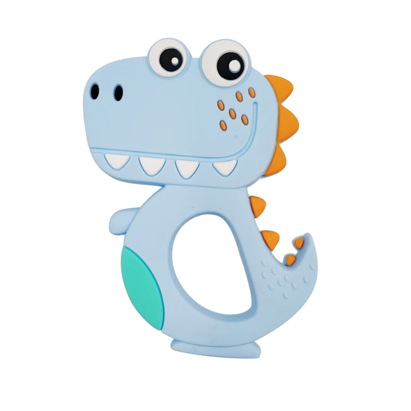 Blue Dinosaur Безопасные Детские Прорезыватели с героями мультфильмов, без бисфенола, милые животные, динозавры, для младенцев, сделай сам, кольцо, прорезыватель, для малышей, силиконовые, жевательные подвески, детские игрушки для прорезывания зубов - Цвет: Blue Dinosaur