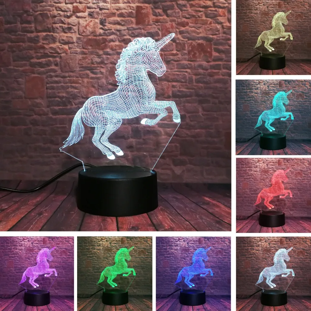 Единорог бег Лошадь Прыжки действия 7 цветов RGB Ночник светильник детские игрушки