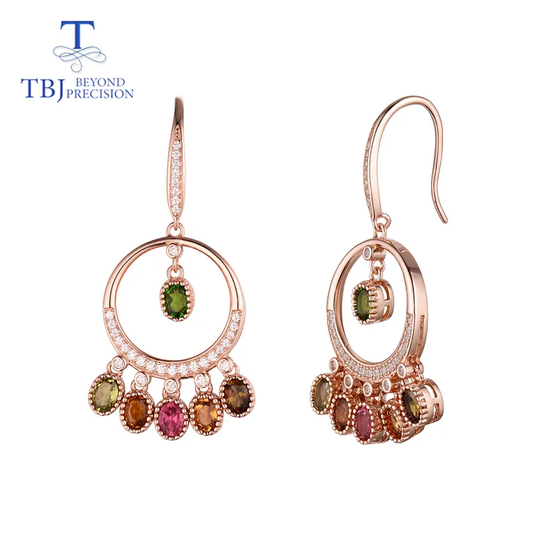 tourmaline TBJ,High quality natural multi-color tourmaline 925 sterling silver hook earring for girl birthday party or daily wear nice gift - Gem Color: tourmaline