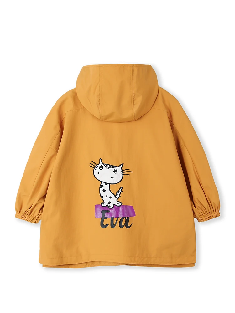 Balabala/Детская длинная куртка с капюшоном и принтом для девочек Водонепроницаемая