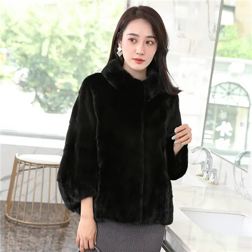 Шуба женская короткая норковая Новинка зимняя теплая норковая шуба женская шуба - Цвет: black