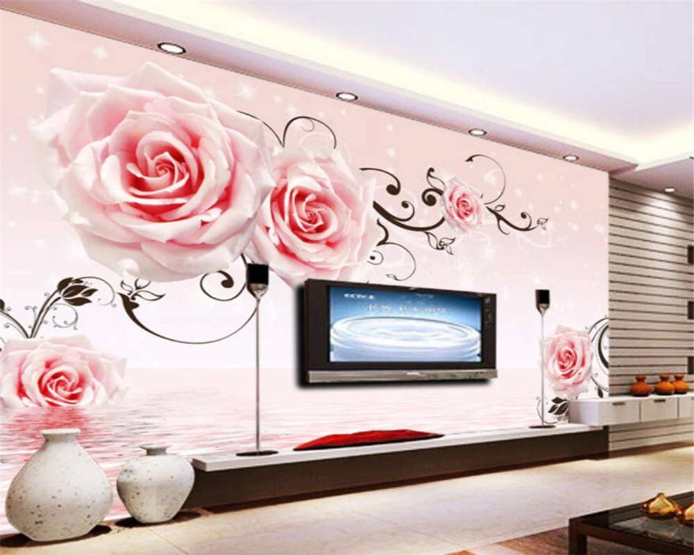 

Beibehang Custom large 3D wallpaper reflection roses modern 3D living room bedroom decoration murals wallpaper papel de parede