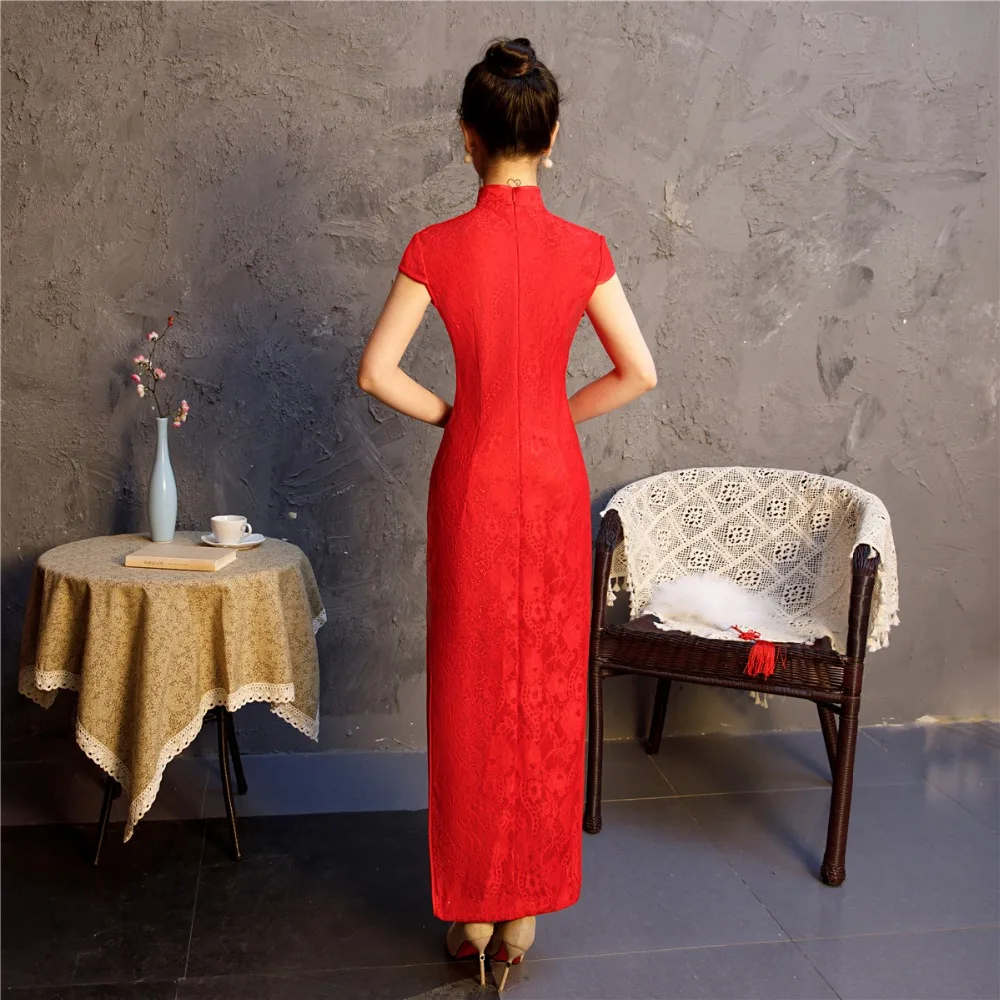 Кружевное китайское традиционное платье Shanghai Story женское длинное красное Ципао с