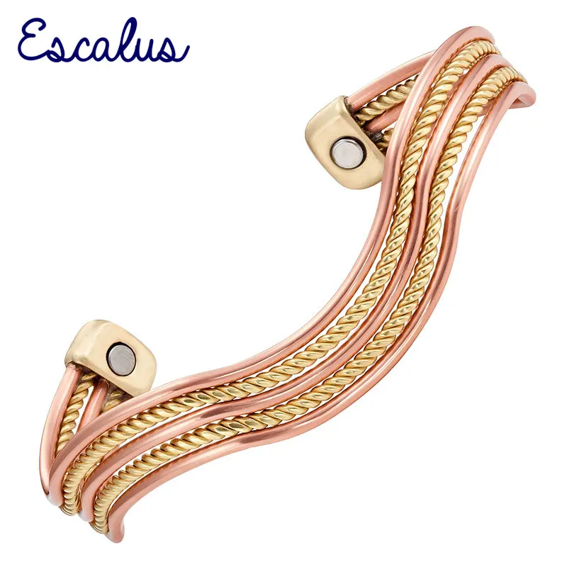 

Escalus Men's 2-Tone Gold Color Copper Bangle Wave Wristband Charm Classic Magnets Women Jewelry