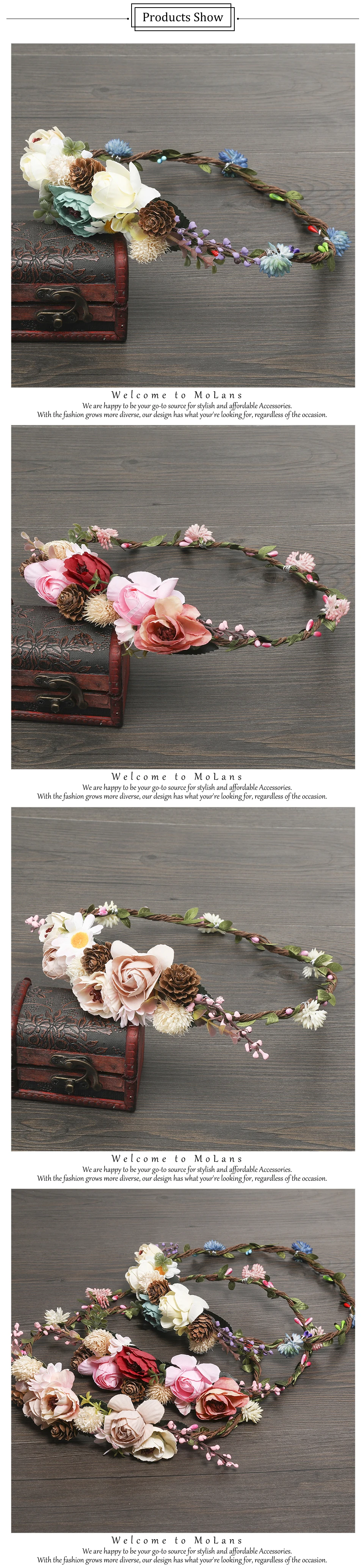 MOLANS Simulation Rattan Pinecone Flower Accessories Women Vintage Flower Crown Boho Outdoor Fashion Photoshoot Headpiece