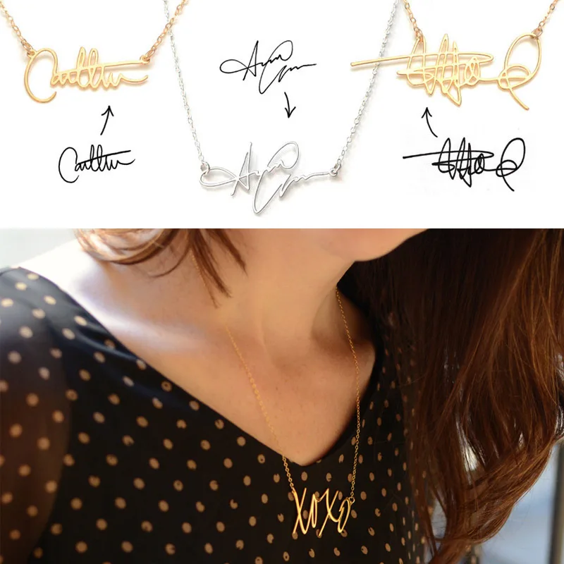 

AILIN Custom Signature Name Necklace Gold Color Unique Symbol of Your Identity Nameplate Chain Necklace Name Jewelry