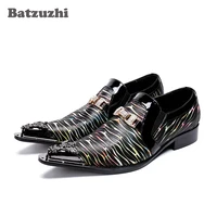 batzuzhi handmade men shoes luxury formal leather shoes men pointed metal toe zapatos de hombre business dress shoes party men