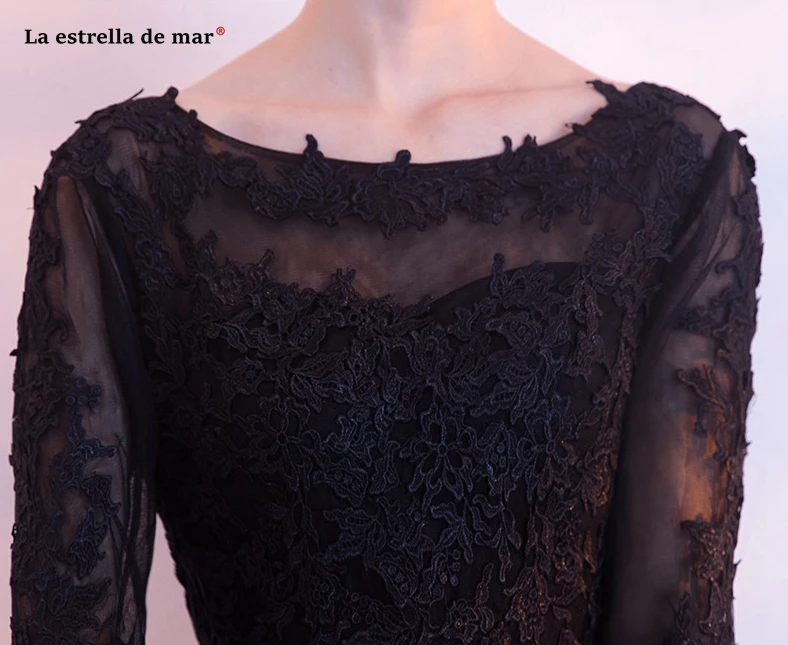 Vestidos mujer, коктейльное платье, черпак, воротник-хомут, кружево, половина рукава, черное, золотое, простроченное, коктейльное платье, длина до середины икры, платье для выпускного вечера