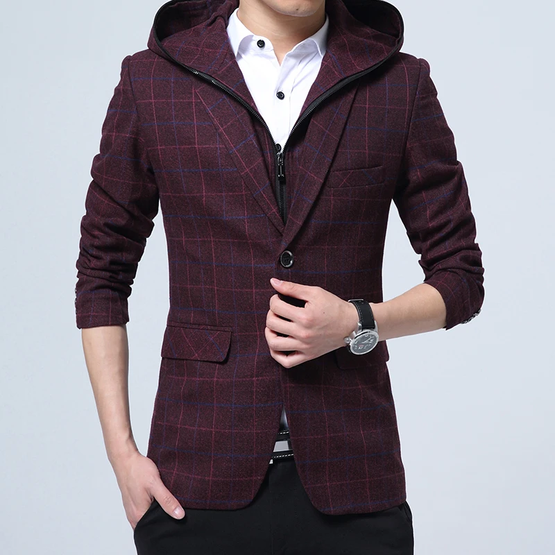 LONMMY клетчатый Блейзер мужчин Slim fit толстовки костюм мужчины Повседневное мужские