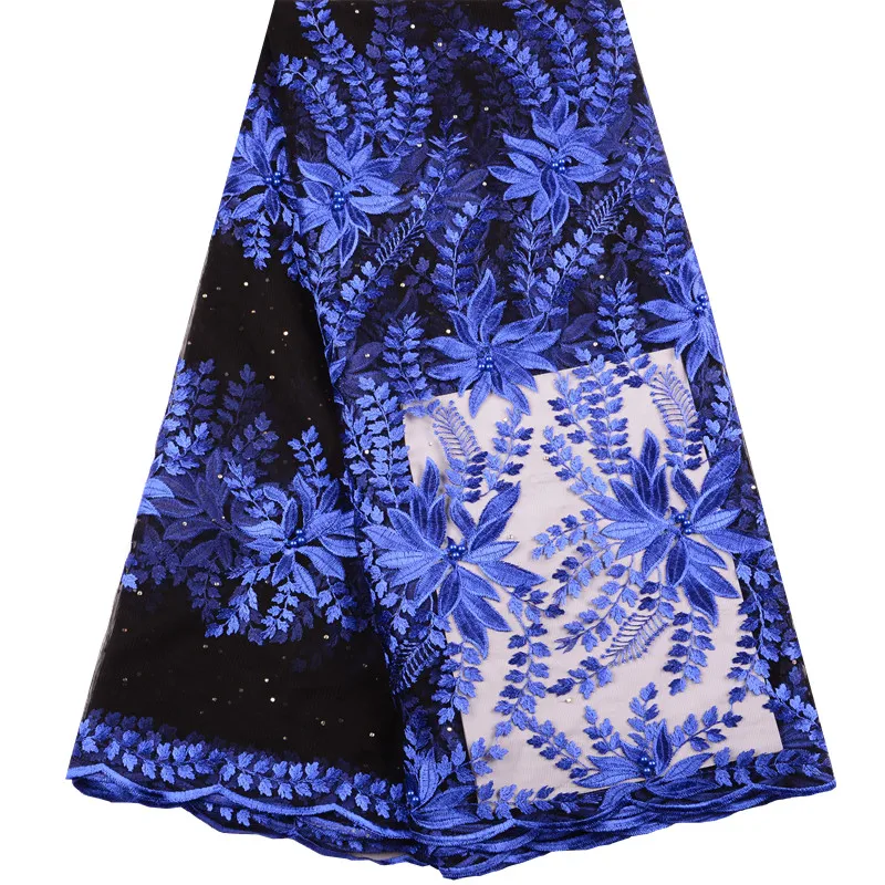 Королевский синий Африканский кружевной ткани 2019 вышитое нигерийское кружево