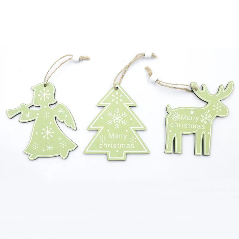 light green 3 шт., украшение из натурального дерева на год, подвесные украшения, Подвесные Подарки, ангел, Navidad, рождественские украшения для дома, гирлянда - Цвет: light green