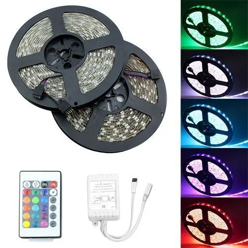 Светодиодная лента SMD5050 5050 RGB, 10 м, водонепроницаемая или неводонепроницаемая для пульта дистанционного управления на 24 клавиши, постоянный ток 12 В, гибкая светильник вая лента