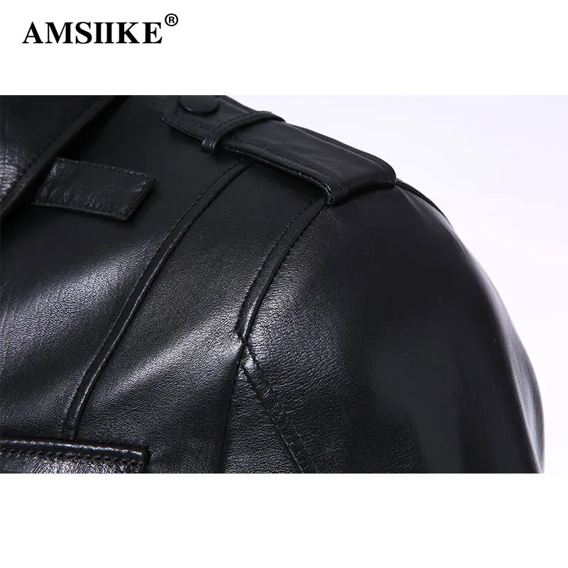AMSIIKE,, мужские кожаные куртки, овчина, пальто, весна, новинка, пуговицы, карманы, верхняя одежда, натуральная овчина, куртка A83119 M-8XL