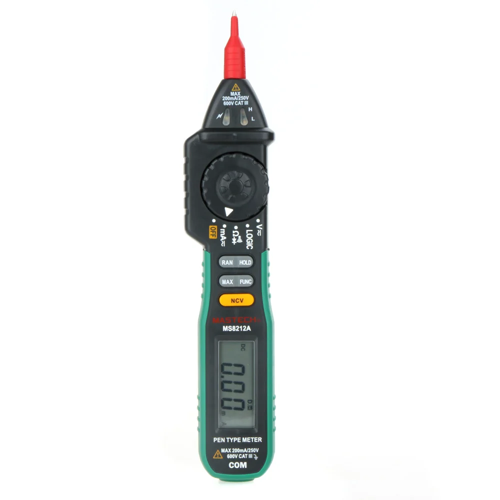 Mastech MS8212A Ручка Тип Цифровой мультиметр Multimetro DC AC Напряжение Ток Тестер Диод Непрерывность логика Бесконтактное напряжение