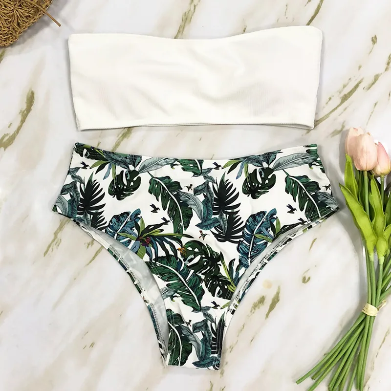 WC0420W1 New Bandeau Bikini Set Women High Waist Bikinis Brazilian Biquini Swimsuit Floral Printed Swimsuit Beach Wear Bathing Suit - Цвет: WC0420W1