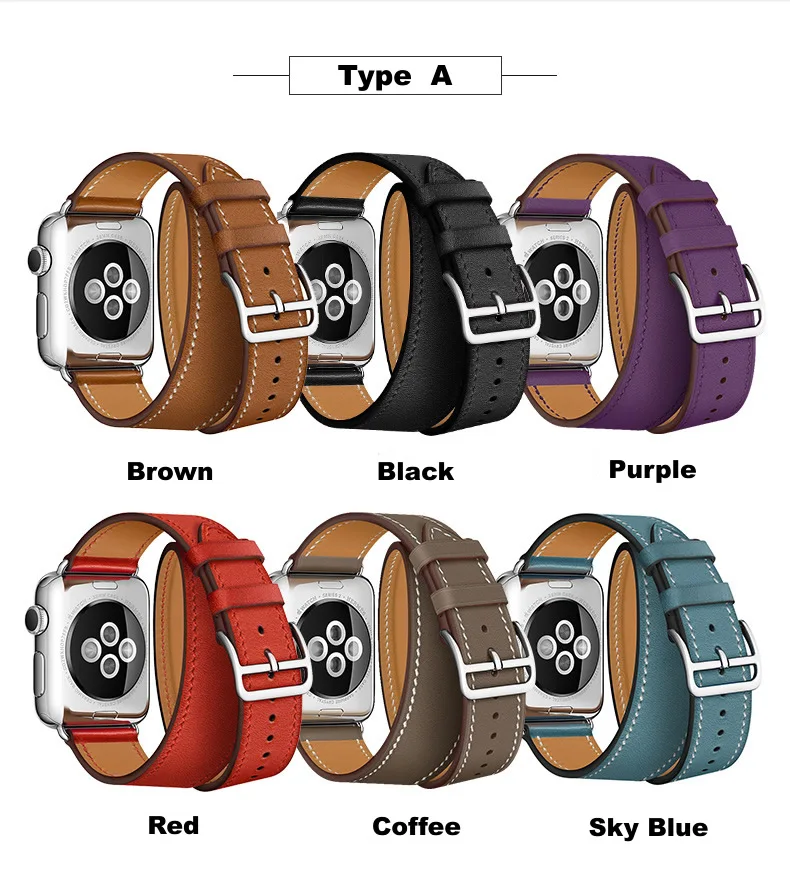 Новый ремешок для часов Apple Watch из натуральной кожи двойной Series 1 2 3 iWatch Herme