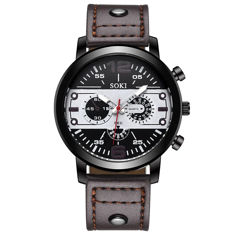 Reloj hombre, мужские простые часы, пара модных кожаных браслетов, кварцевые круглые наручные деловые мужские часы, relogio masculino - Цвет: Brown