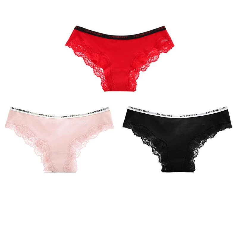 01 Red Pink Black Сексуальные женские хлопковые стринги, 3 шт./лот, трусики, нижнее белье, женские трусы, сексуальное кружевное нижнее белье, трусики для интимных дам - Цвет: 01 Red Pink Black