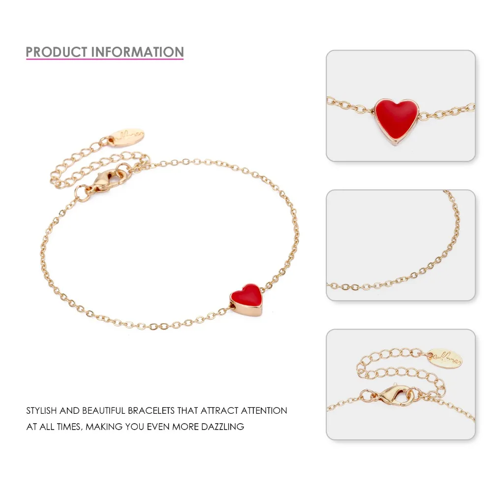 EManco Classic Gold Цвет цепи Браслеты для Для женщин Винтаж красное сердце Эмаль