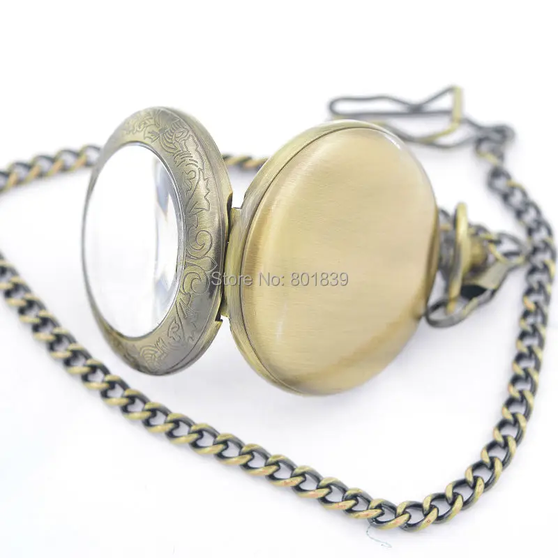 Элегантные бронзовый тон механические черные карманные часы с циферблатом w/цепь