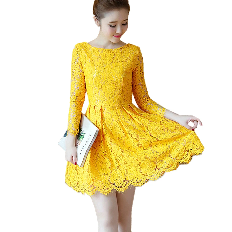 Женское кружевное платье с круглым вырезом длинным рукавом|sexy party|lace dresslace dress women |