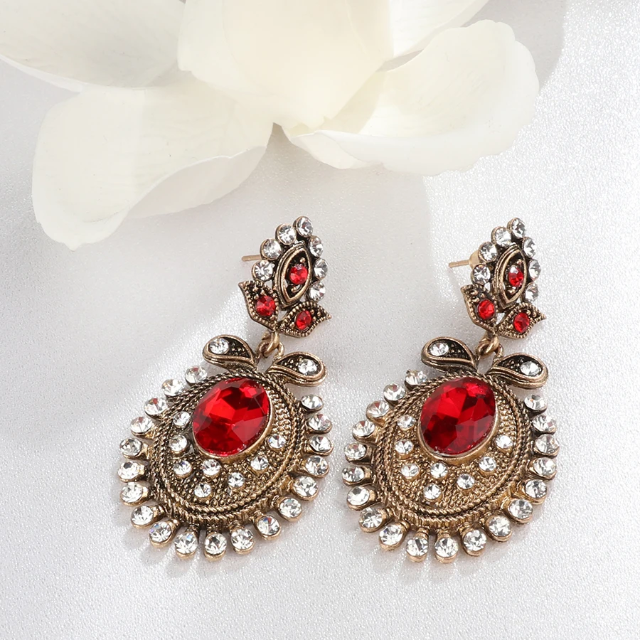 Kinel Party Gifts Red Drop Earrings For Women Fashion Antique Gold Color White Crystal Flower Vintage Jewelry 2018 New | Украшения и