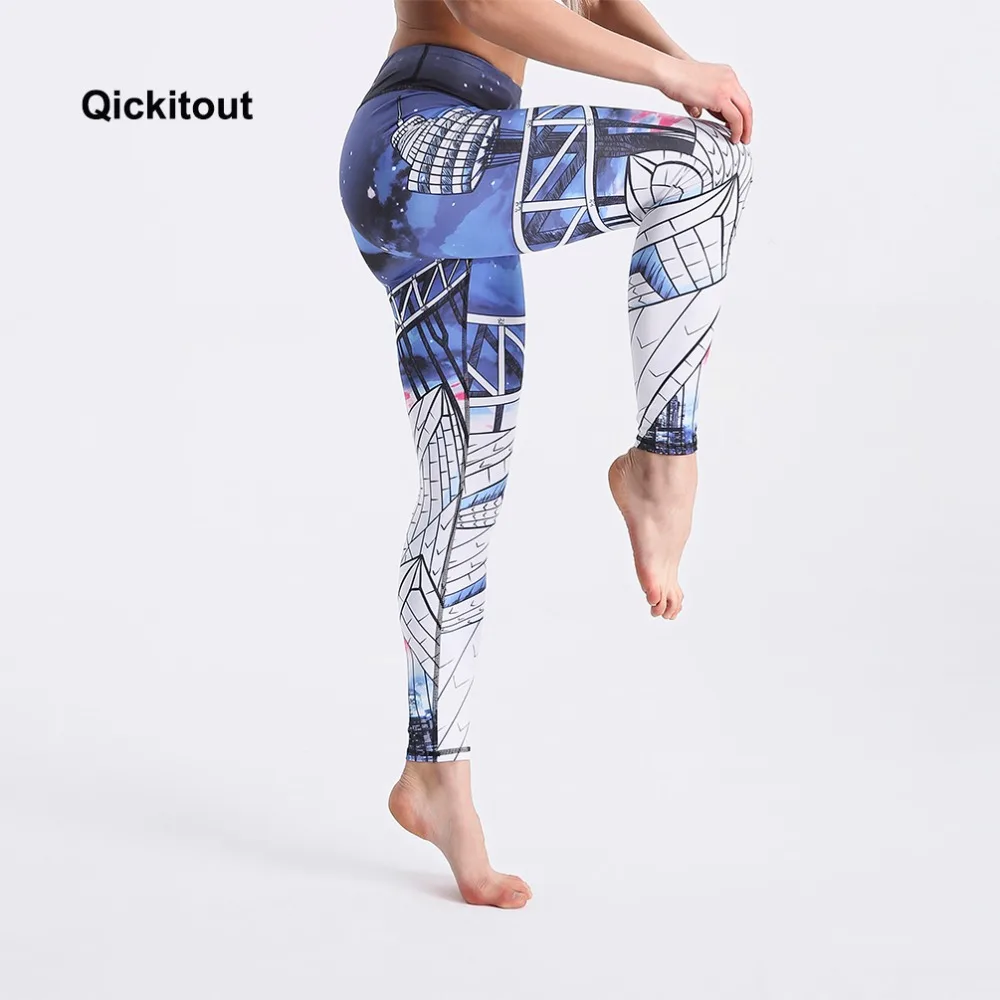 Женские леггинсы Qickitout с принтом башни быстросохнущие длинные штаны для фитнеса