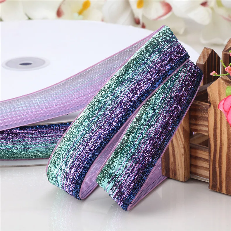 Бархатная блестящая металлическая лента 40 мм рулон + аксессуары для волос сделай