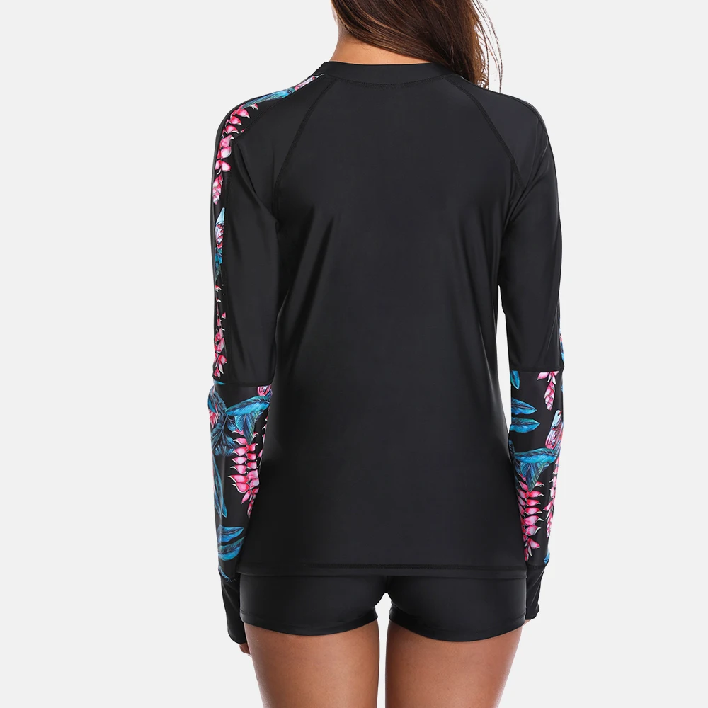 Женский купальник Attraco Rashguard с длинным рукавом и цветочным принтом рубашка для