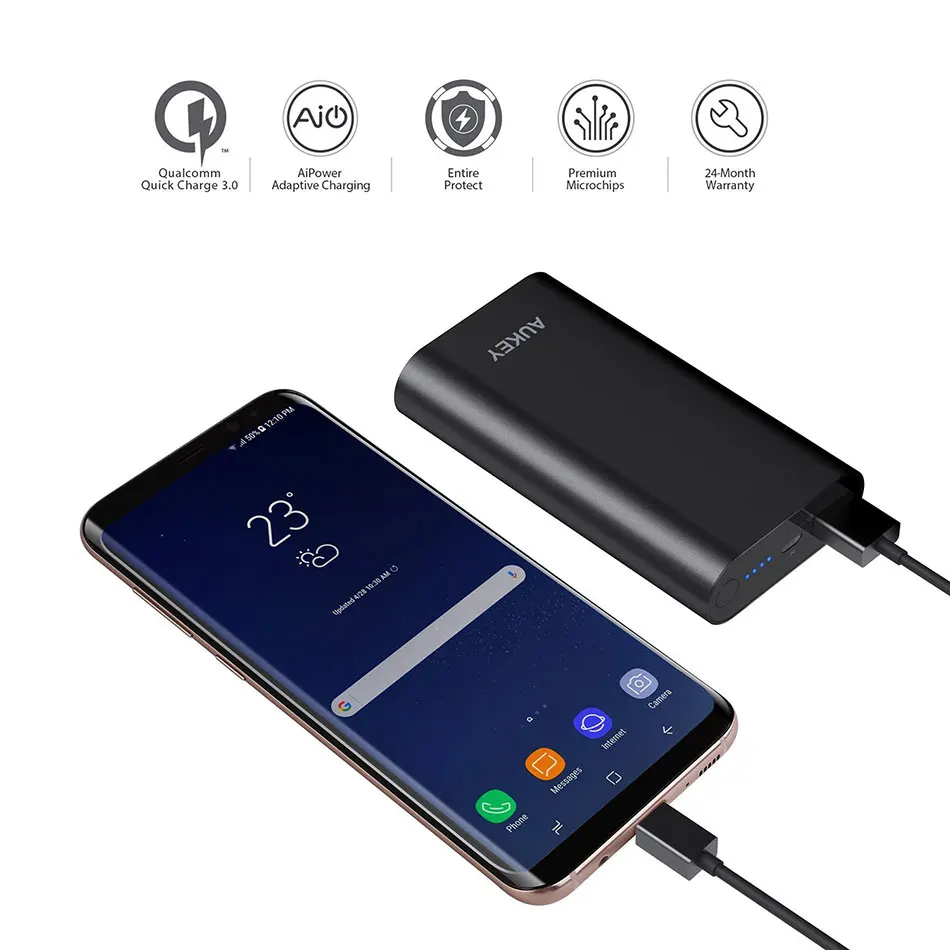 AUKEY Мощность Bank 10000 мАч Quick Charge 3 0 Портативный быстро Зарядное устройство банка для