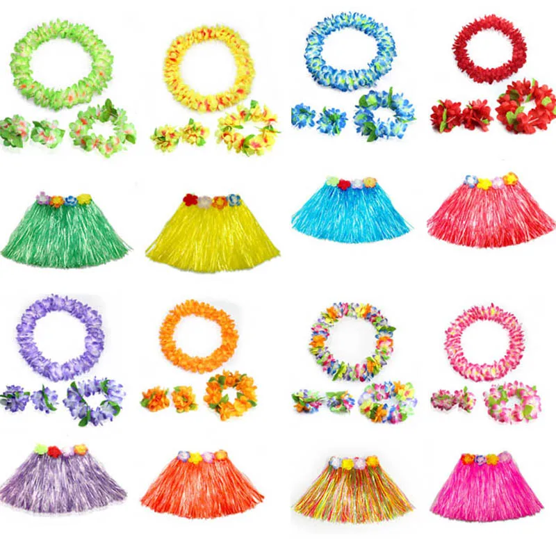 Tropical Hawaiian Luau Hula 30cm 40cm 60cm Skirt Headband Wristbands Neck Leis Flower Garland Party wedding birthday|flower party|lei flowerflower