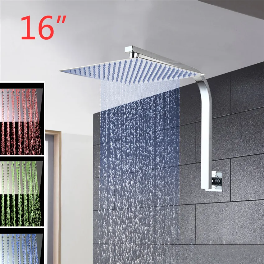 

Torayvino Shower Set 3 Colors LED Luxury Square Rain 16" Shower Head Wall Mounted Shower-set Rainfall Shower Set