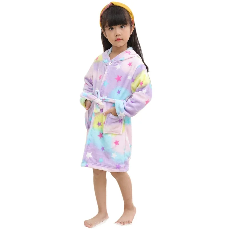 Девочки звезды Единорог Костюм Дети зима фланель Pijama аниме Косплэй Pegasus халат