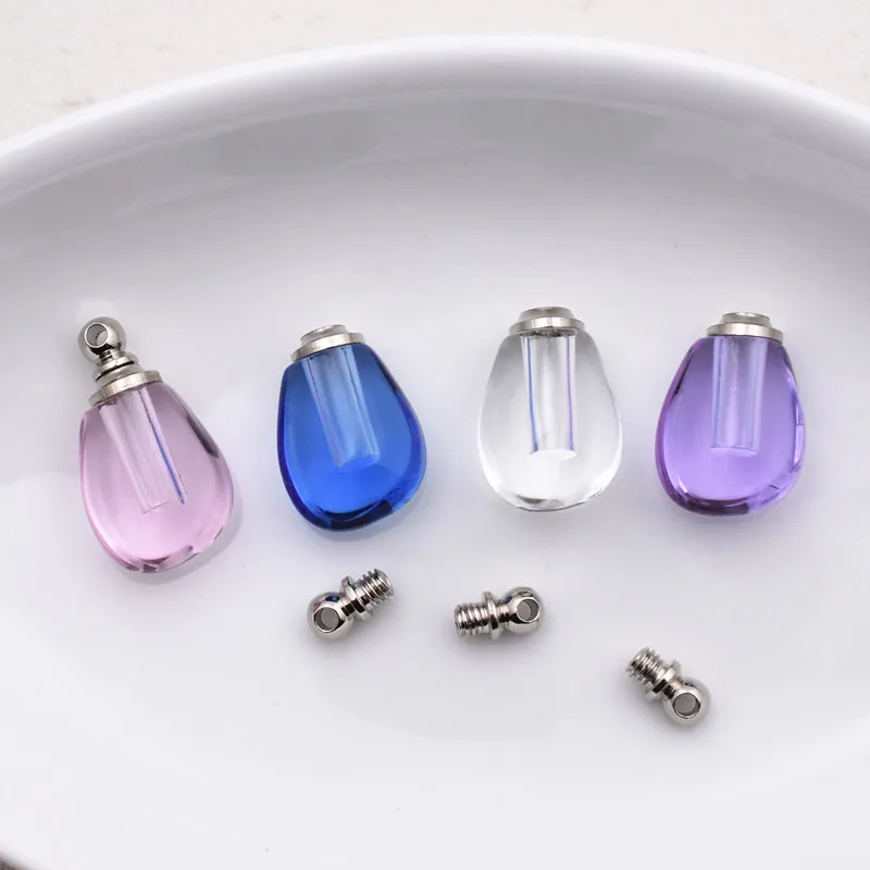 5piece Small water drop Crysta Glassl vial pendant charms name on rice art Essential oil charms necklace pendant