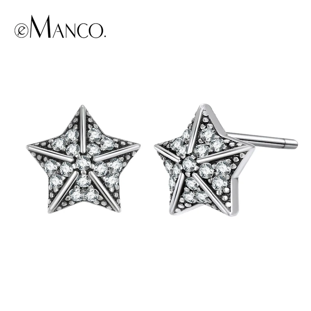 E Manco 925 серебряная звезда серьги циркон белый Вечерние Модный партия для женщин