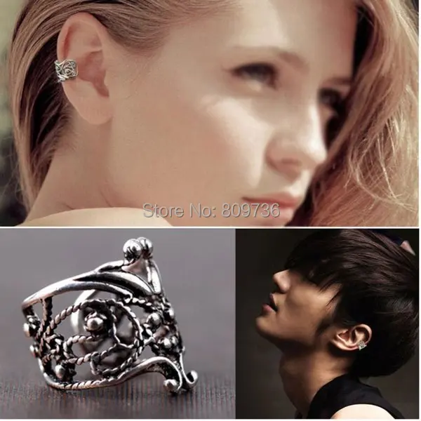 1 шт. Новая мода Панк Винтаж выдалбливают гравировка Женская ухо манжеты Клипсы