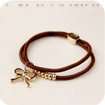 Brown bowknot Много стилей черные, оцинкованные сплав скелет медведь кулон веревка для волос Панк звено браслет для мужчин и женщин модные ювелирные изделия - Окраска металла: Brown bowknot