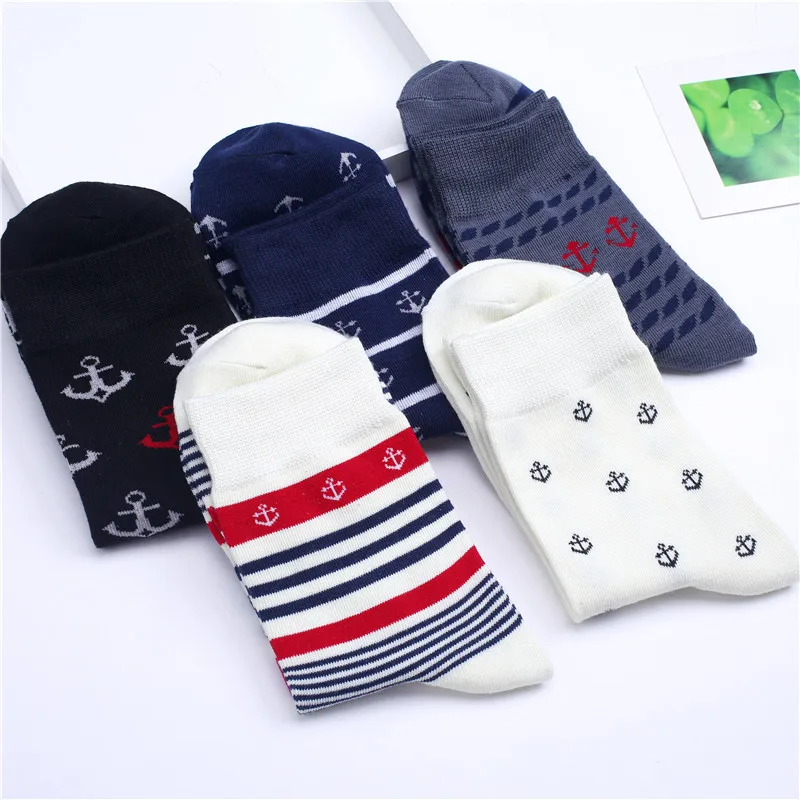 Модные весенние мужские дышащие хлопковые носки 2018 темно синие в стиле якоря