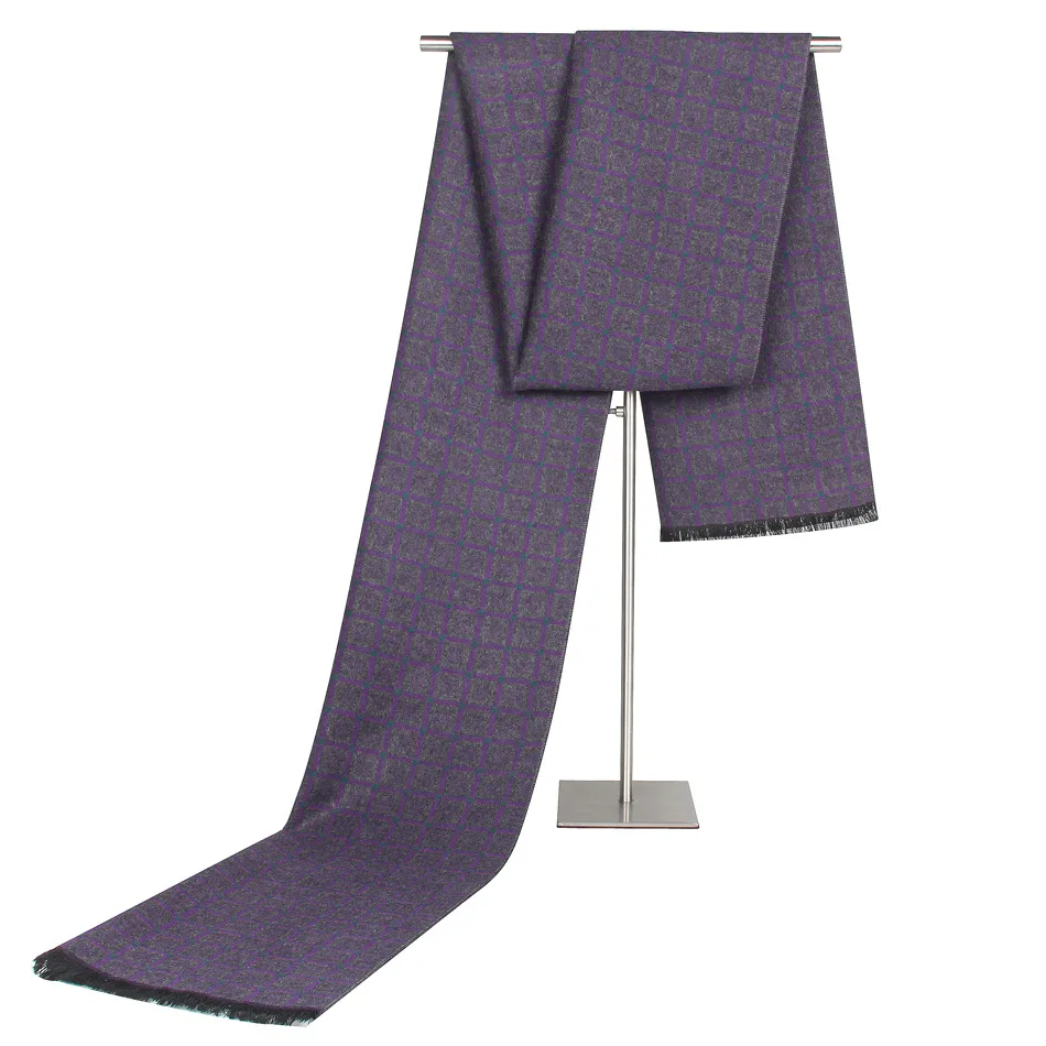 purple Мужские деловые шарфы, клетчатый зимний шарф, полосатые хлопковые мужские брендовые шали, теплый кашемировый шарф, полосатые шарфы - Цвет: purple
