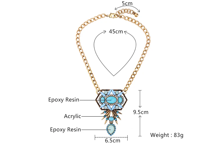 European Style Gold Color Chunky Chain Short Maxi Necklace Blue Resin Stone Vintage Water-drop Statement Jewelry | Украшения и