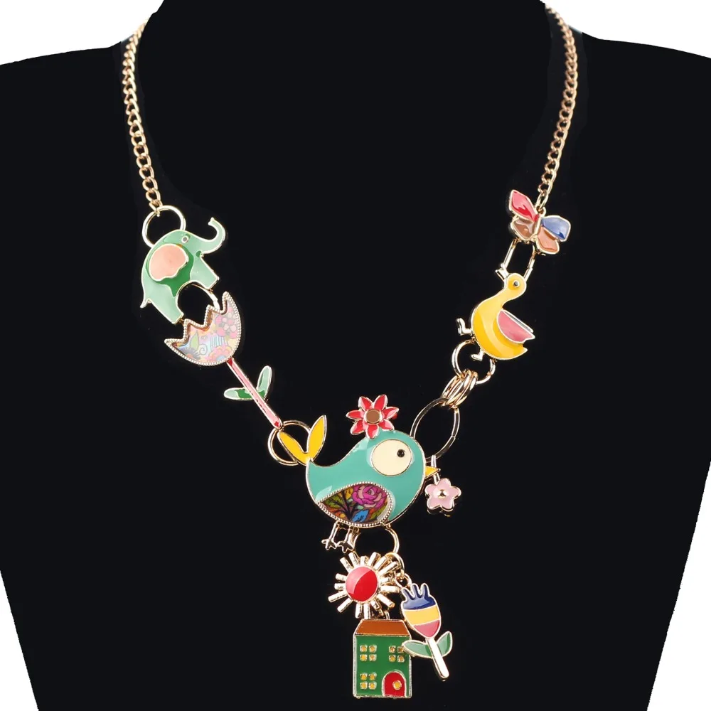 Массивное эмалированное ожерелье WEVENI в виде слона курицы утки подвески чокер