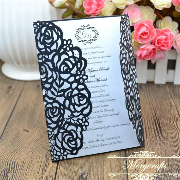 

Laser cut rose floral design free custom colors luxury wedding card invitations