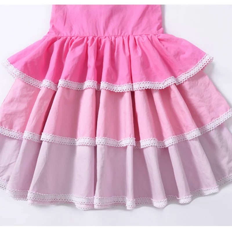 Летнее многослойное платье принцессы для девочек кружевное Пышное нарядное без