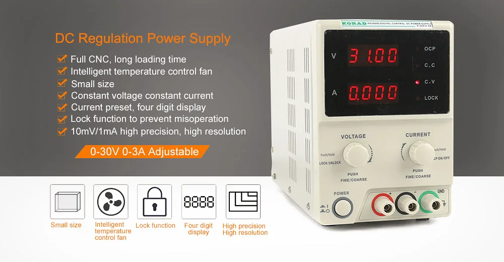 KD3005D источник питания постоянного тока 4-разрядный дисплей 30v 3A/5A Регулируемый источник питания постоянного тока постоянного проводимости регулятор лабораторный блок питания